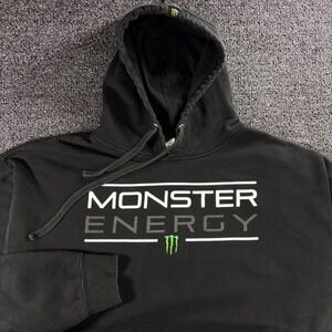 Monster Energy Hoodie Pullover Sweatshirt Black Men's XL Spellout Official Y2K